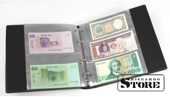 KOBRA banknotų albumas su 20 skaidrių, padalintų plastiko voko įdėklų, 210 x 230 mm, juodas