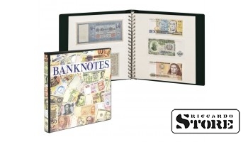 Banknotų albumas su 10 permatomų lapų 2 variantuose ir baltais įklotais.
