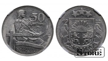 Latvija, 50 santimų, 1922 m., nikelis, NGC AU DETAILS