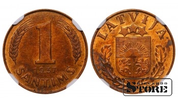 Latvija, 1 santimas 1937 m., bronza, NGC UNC DETAILS, KM#10