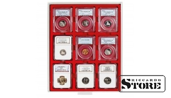 Numizmatinis STANDARD dėklas 9 sertifikuotoms monetoms 63x85 mm iš Amerikos vertinimo kompanijų