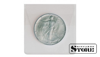 Skaidrūs polimerinės plėvelės maišeliai monetoms, dydis 64 x 64 mm, pakuotėje 100 vnt.