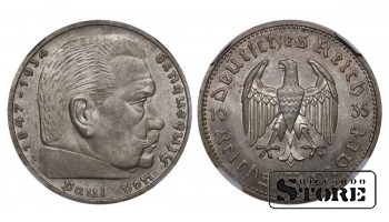 Vokietija, 5 reichsmarkės, 1935 m., E, sidabras, NGC MS 64