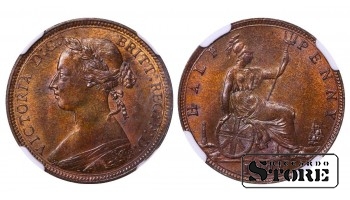 Jungtinė Karalystė, ½ penny 1893 m., Viktorija (“Bun Head”), bronza, NGC MS 64 BN, Top Pop, KM#754