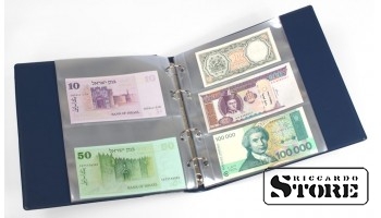 KOBRA banknotų albumas su 20 skaidrių, padalintų plastiko voko įdėklų, 210 x 230 mm, mėlynas