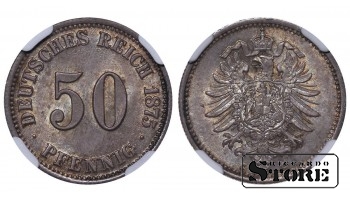 Vokietija, 50 pfeningų, 1875 m., C (Frankfurt), sidabras, NGC MS 64