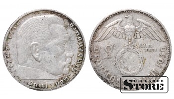 1936 Germany (Third Reich) KM# 93 , Silver 2 reichsmark E - Muldenhutten #G2119