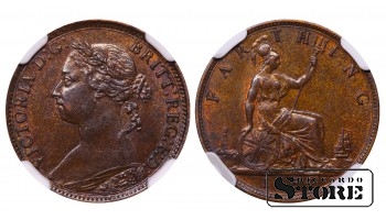 Jungtinė Karalystė, 1 farthing, 1884 m., NGC MS 62 BN