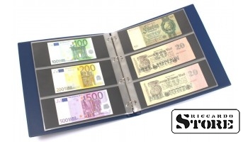 KOBRA didelio formato banknotų albumas su 20 trijų dalių lapų, mėlynas