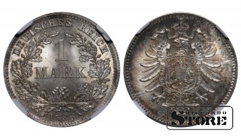 Vokietija, 1 markė, 1886 m., D, sidabras, NGC MS 67, Top Pop