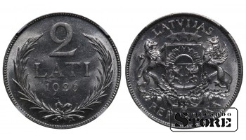Latvia, 2 Lati, 1926 year, Silver, NGC, MS 63