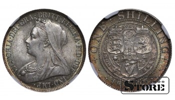 Jungtinė Karalystė, 1 shilling, 1897 m., NGC MS 63