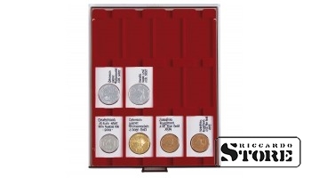 Numismatic box in RAUCHGLAS design with 12 rectangular compartments for REBECK COIN L frames 75 x 50 mm.