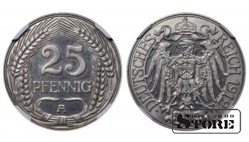 Vokietija, 25 pfengingų, 1912 m., A, nikelis, NGC PF 66