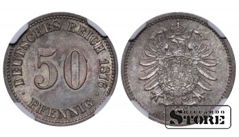 Vokietija, 50 pfeningų, 1876 m., sidabras, NGC MS 64