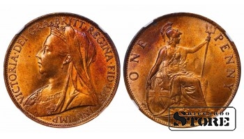 Jungtinė Karalystė, 1 penny 1901 m., Viktorija “Veiled Head”, bronza, NGC MS 63 RB, KM#790