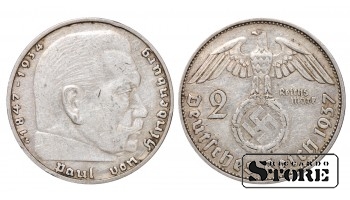 1937 ГЕРМАНИЯ (ТРЕТИЙ РЕЙХ), СЕРЕБРО 2 РЕЙХСМАРКИ G - КАРЛСРУЭ KM# 93 #G2115
