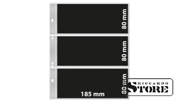Multi Collect numizmatiniai lapai su 3 kišenėmis (185 × 80 mm), permatomi su juodais įdėklais, pakuotėje 10 vnt