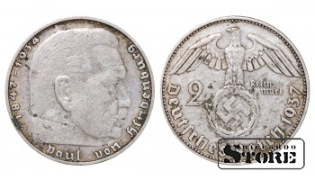 1937 VOKIETIJA (TREČIASIS REICHAS), SILVER 2 REICHSMAR J - HAMBURG KM# 93 #G2121