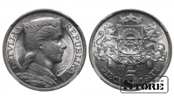 Латвия, 5 латов, 1931 год, NGC, MS 62