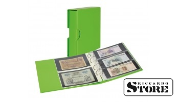 Universalus banknotų albumas PUBLICA M COLOR žaliai (Spring) spalvai su apsaugine dėžute. Komplekte 10 dvipusių Multi Collect lapų dviejų tipų langeliais.