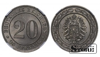 Vokietija, 20 pfengingų, 1888 m., G, vario-nikelis, NGC MS 64