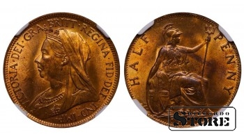 Jungtinė Karalystė, ½ penny, 1901 m., NGC MS 63 RB