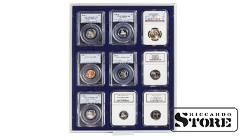 Numizmatinis MARINE dėklas 9 sertifikuotoms monetoms 63x85 mm iš Amerikos vertinimo kompanijų