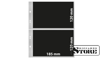 Universalūs Multi Collect numizmatiniai lapai su 2 kišenėmis (185 × 120 mm), permatomi, su juodu įdėklu. Pakuotėje 10 vnt.