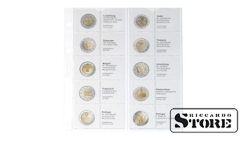 Iliustruotas karat lapas 2 eurų proginėms monetoms chronologiškai sudėlioti: Liuksemburgas 2008 – Portugalija 2009.