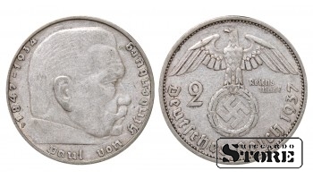 1937 Germany (Third Reich) KM# 93 , Silver 2 reichsmark F - Stuttgart #G2124